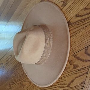 Tan Wide Brim Fedora Hat Onesize